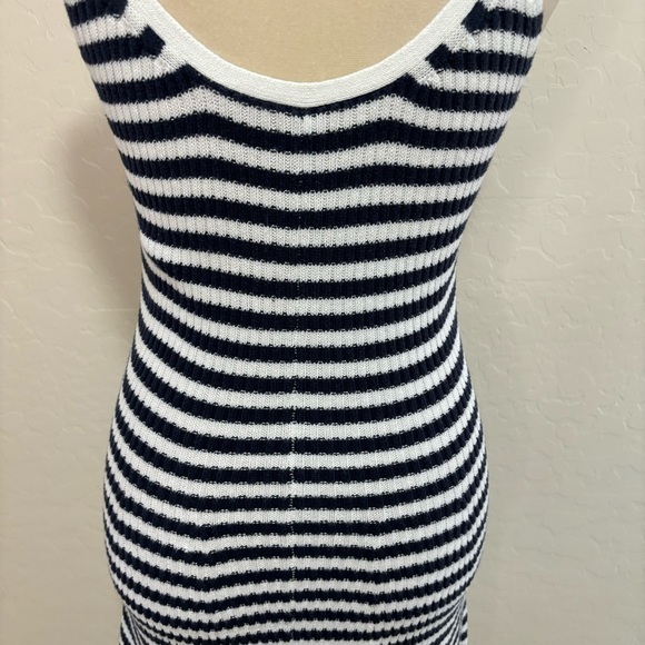 Aerie Blue and White Striped Knit Tie Strap Fit and Flare Tank Mini Dress Size M - Picture 6 of 14